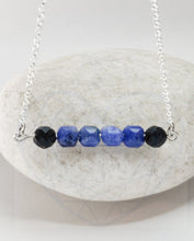 Load image into Gallery viewer, Modern Adjustable Sterling Silver Bracelet with Genuine Natural Sodalite and Onyx Gemstones- LEO- LEOW