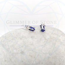 Load image into Gallery viewer, Eternal-Classic Sterling Silver Solitaire Stud Earrings with Genuine Natural Lapis Lazuli Gemstone