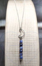 Load image into Gallery viewer, Sterling Silver Necklace with Crescent Moon and Genuine Natural Sodalite Gemstones- Hanging In Overnight LEO- LEOW
