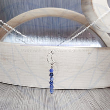Load image into Gallery viewer, Sterling Silver Necklace with Crescent Moon and Genuine Natural Sodalite Gemstones- Hanging In Overnight LEO- LEOW