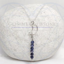 Load image into Gallery viewer, Sterling Silver Necklace with Crescent Moon and Genuine Natural Sapphire Gemstones- Hanging In Overnight LEO- LEOW