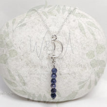 Load image into Gallery viewer, Love You to the Moon and Back- Sterling Silver Crescent Moon Necklace with Genuine Natural Sapphire Gemstones
