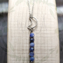 Load image into Gallery viewer, Over the Moon for You- Sterling Silver Crescent Moon Necklace with Genuine Sodalite Gemstones