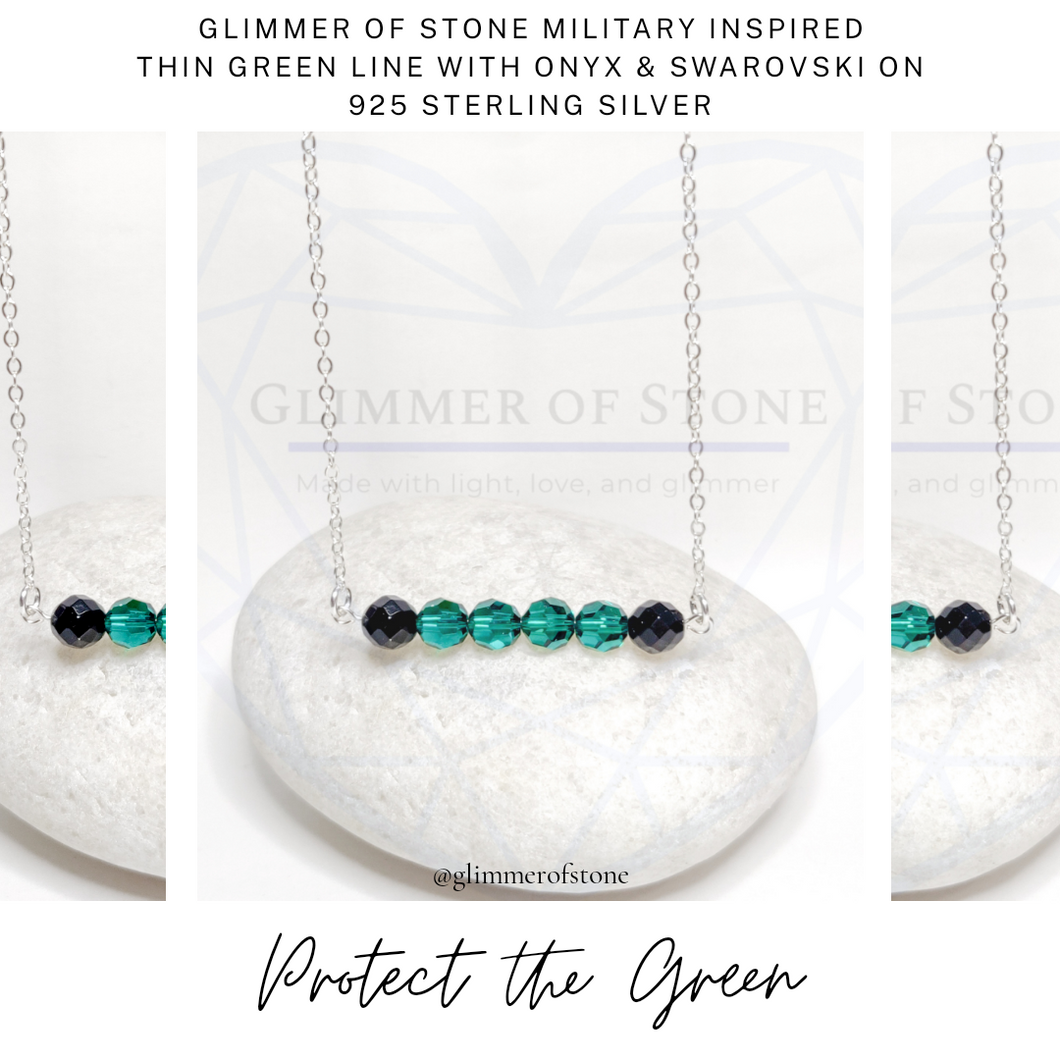Protect the Green Sterling Silver and Swarovski Necklace- Military