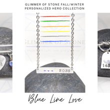 Load image into Gallery viewer, Blue Line Love- Custom Handstamped Badge Number Necklace- LEO -LEOW- Firefighter- Military-
