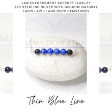 Load image into Gallery viewer, Sterling Silver Necklace with Genuine Natural Round Lapis Lazuli &amp; Onyx Gemstones- LEO- LEOW
