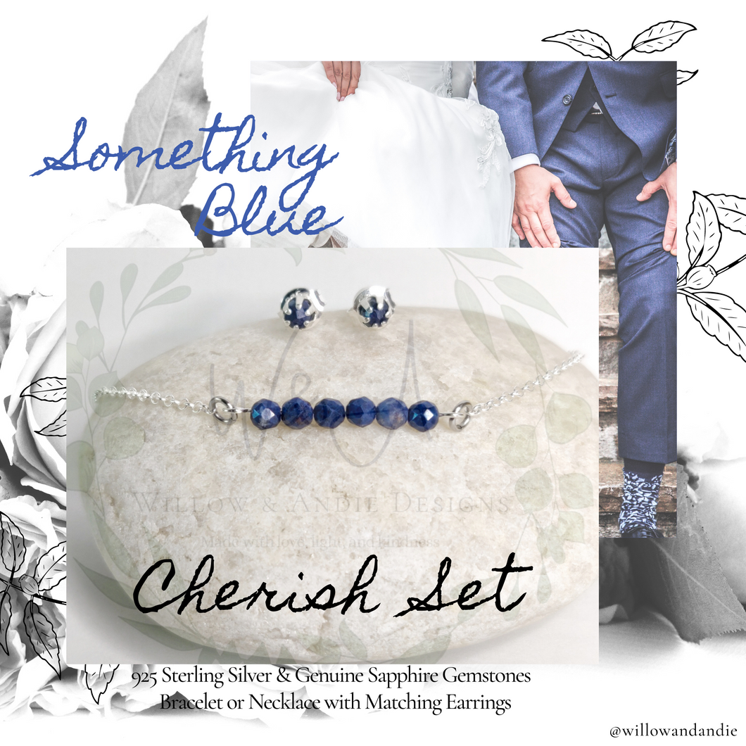 Sterling Silver- Cherish Set- Genuine Natural Sapphire Gemstones