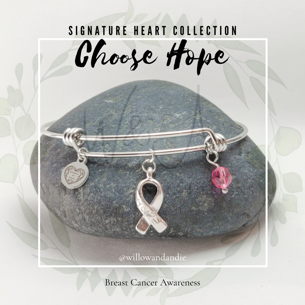 Breast Cancer Support and Awareness Bangle Bracelet- Choose Hope