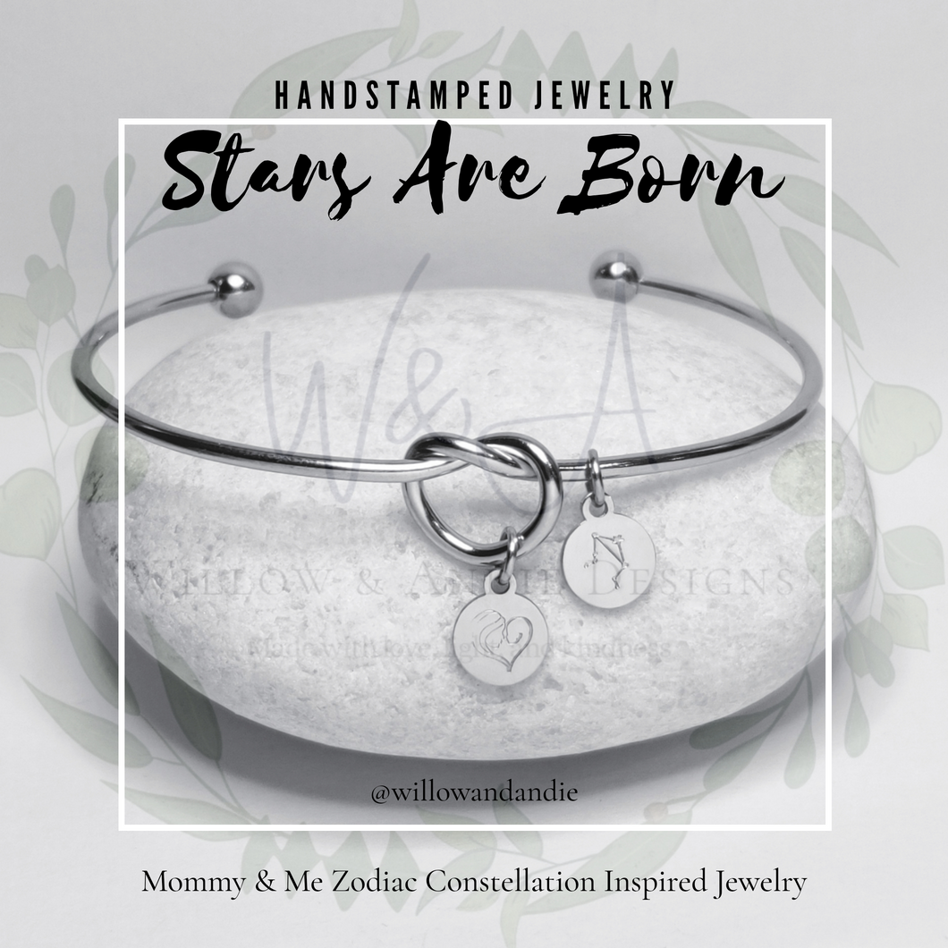 Stars are Born- Mother & 2 Children Zodiac Constellation Stars Inspired Minimalist Bangle Bracelet