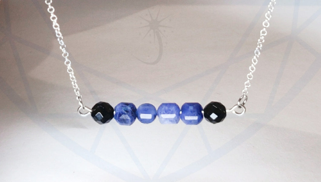 Sterling Silver Necklace with Genuine Natural Sodalite and Onyx Gemstones- LEO- LEOW