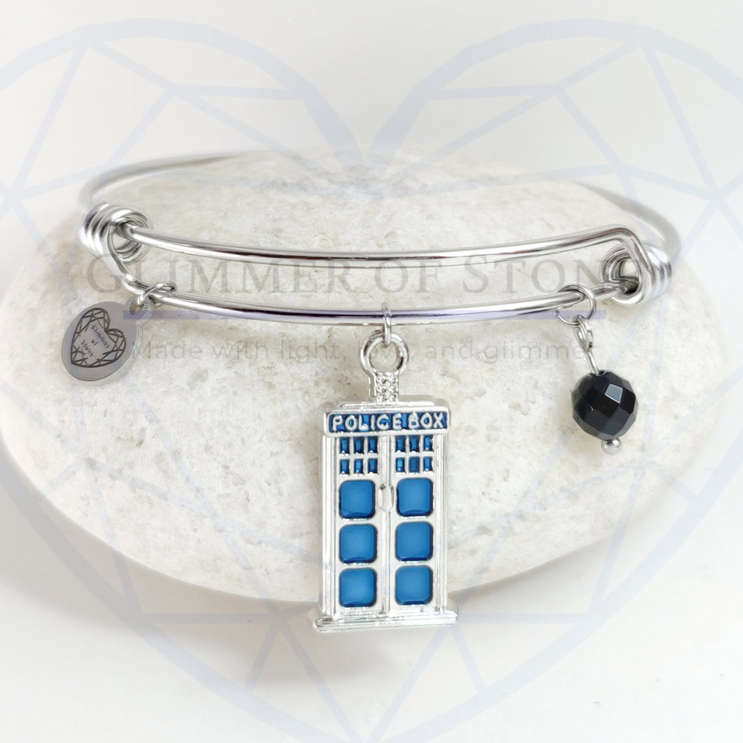 Doctor Who Inspired Bangle Bracelet with Tardis- LEO- LEOW - Willow & Andie