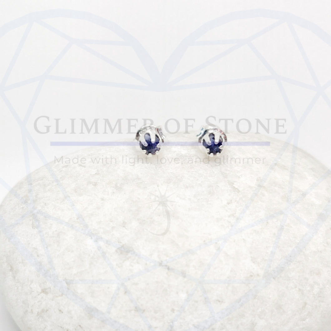 Classic Sterling Silver Solitaire Stud Earrings with Genuine Natural Sapphire Gemstone- LEO- LEOW