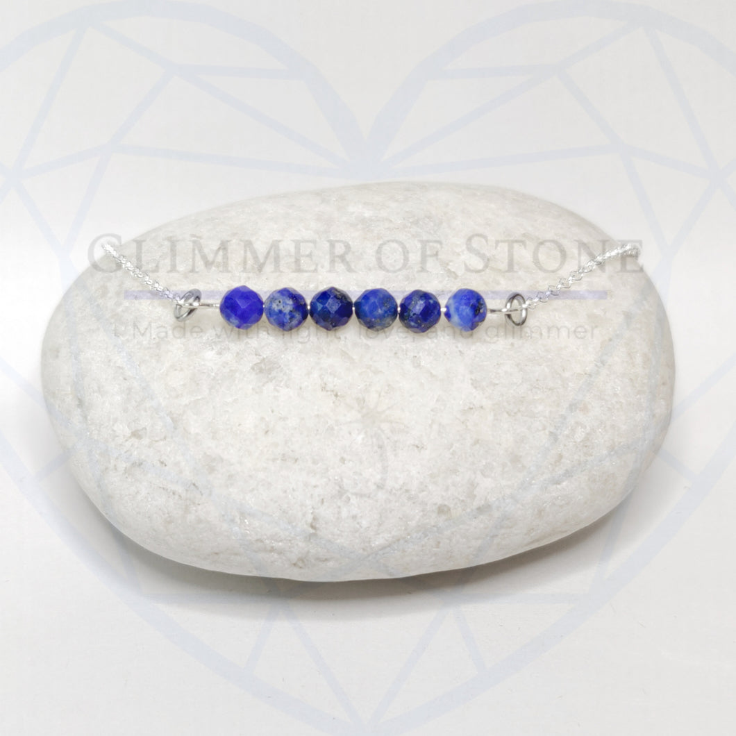 Modern Adjustable Sterling Silver Bracelet with Genuine Natural Lapis Lazuli Gemstones- LEO- LEOW