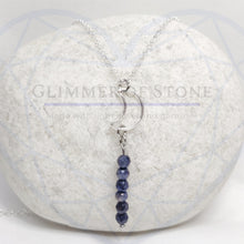 Load image into Gallery viewer, Sterling Silver Necklace with Crescent Moon and Genuine Natural Sapphire Gemstones- Hanging In Overnight LEO- LEOW
