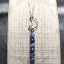 Load image into Gallery viewer, Over the Moon for You- Sterling Silver Crescent Moon Necklace with Genuine Sodalite Gemstones

