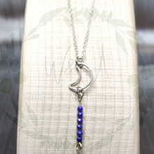 Load image into Gallery viewer, Together We Shine Bright Like the Moon-Sterling Silver Crescent Moon Necklace with Genuine Lapis Lazuli Gemstones
